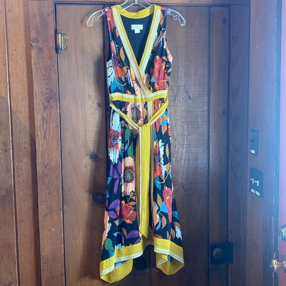Anthropologie Maeve Botanica Tie Waist Hankerchief Hem Floral Faux Wrap Dress 0 - Picture 12 of 12
